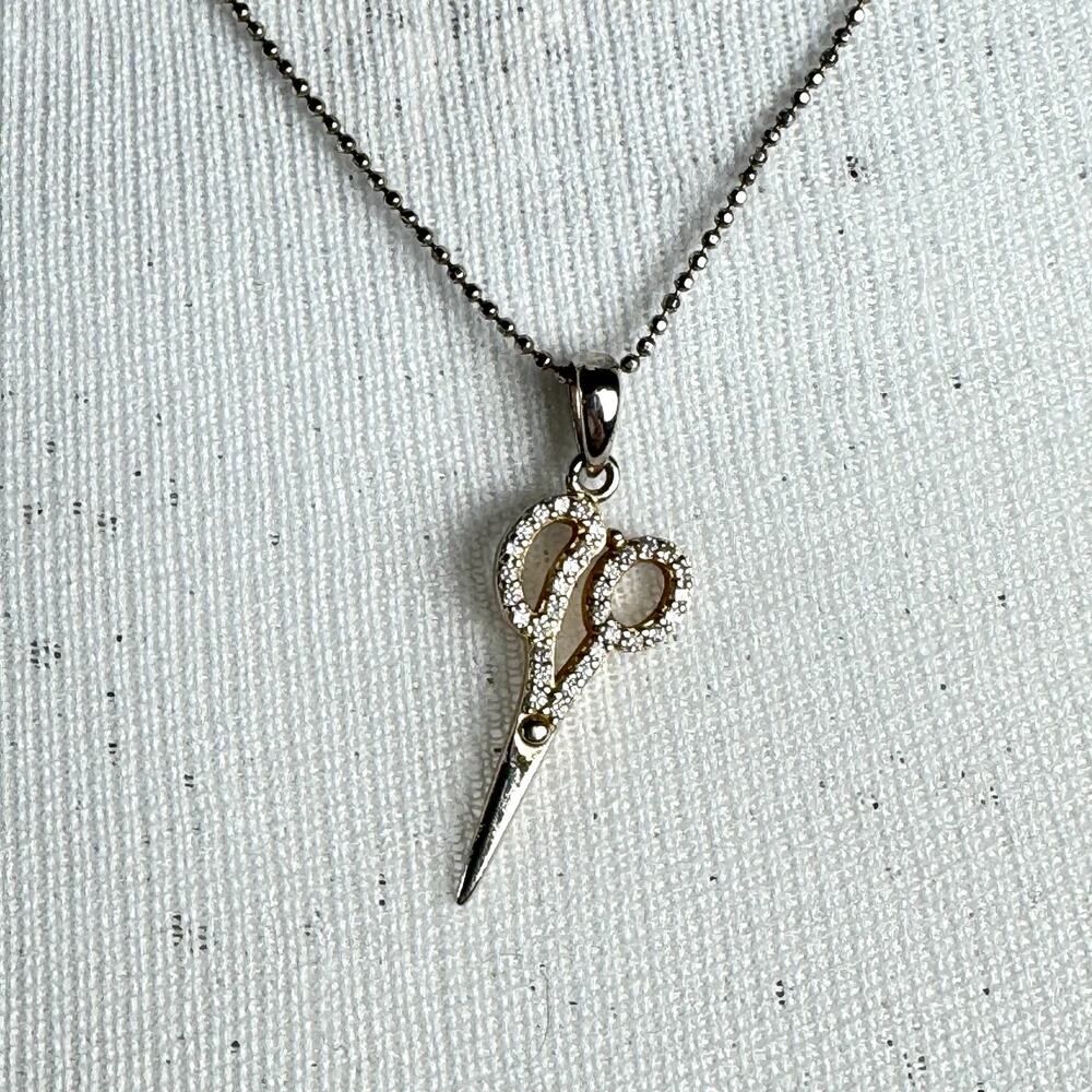 Bleu Sage Scissor Necklace Sterling Silver 925 CZ Sheers Pendant 18" Chain